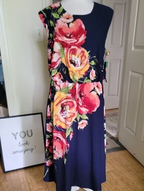 London Times Navy Maxi Dress with Pink and Yellow Floral Print